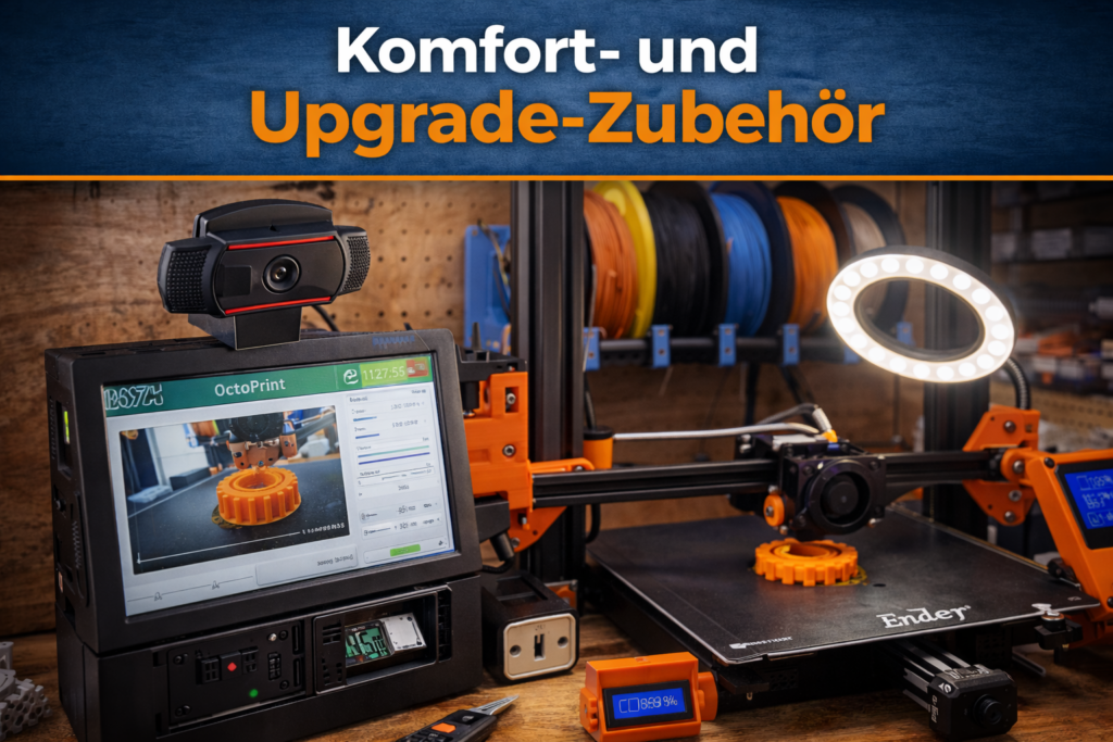 Komfort und Upgrade Zubehör für 3D-Drucker mit OctoPrint, Webcam und LED-Beleuchtung