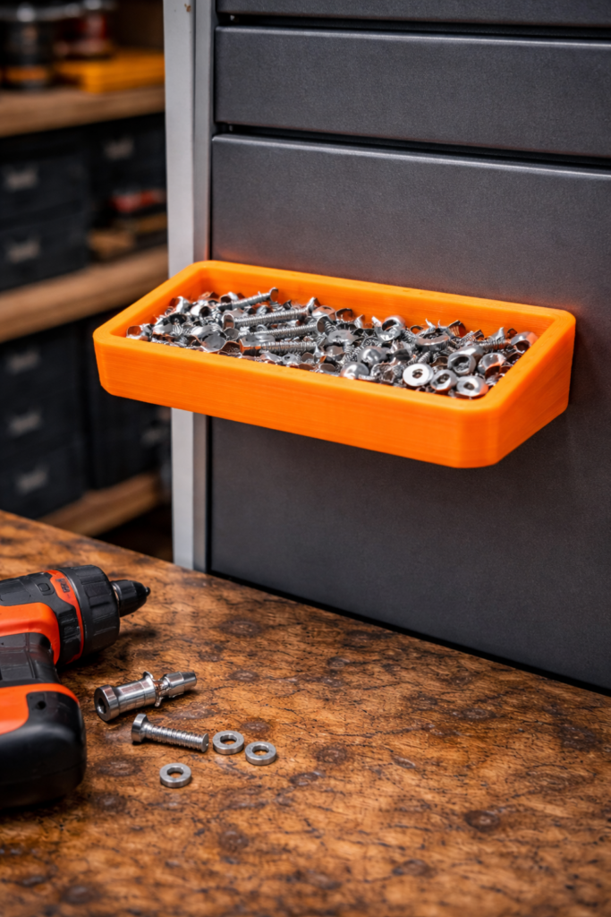 3D gedruckter magnetischer Schraubenhalter zur Aufbewahrung von Schrauben und Muttern während der Arbeit in der Werkstatt