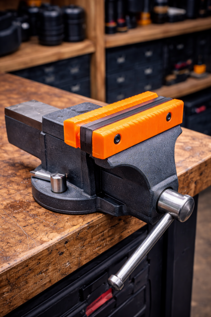 3D gedruckte Schutzbacken für einen Schraubstock zum sicheren Einspannen empfindlicher Werkstücke