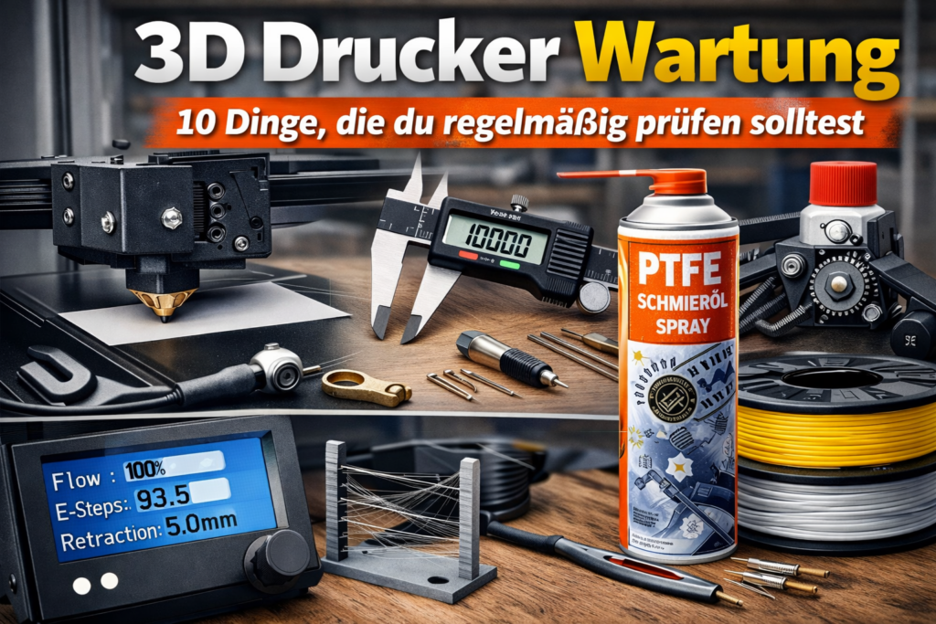 3D Drucker Wartung – wichtige Wartungsschritte wie Düsenreinigung, Riemenspannung und Schmierung prüfen