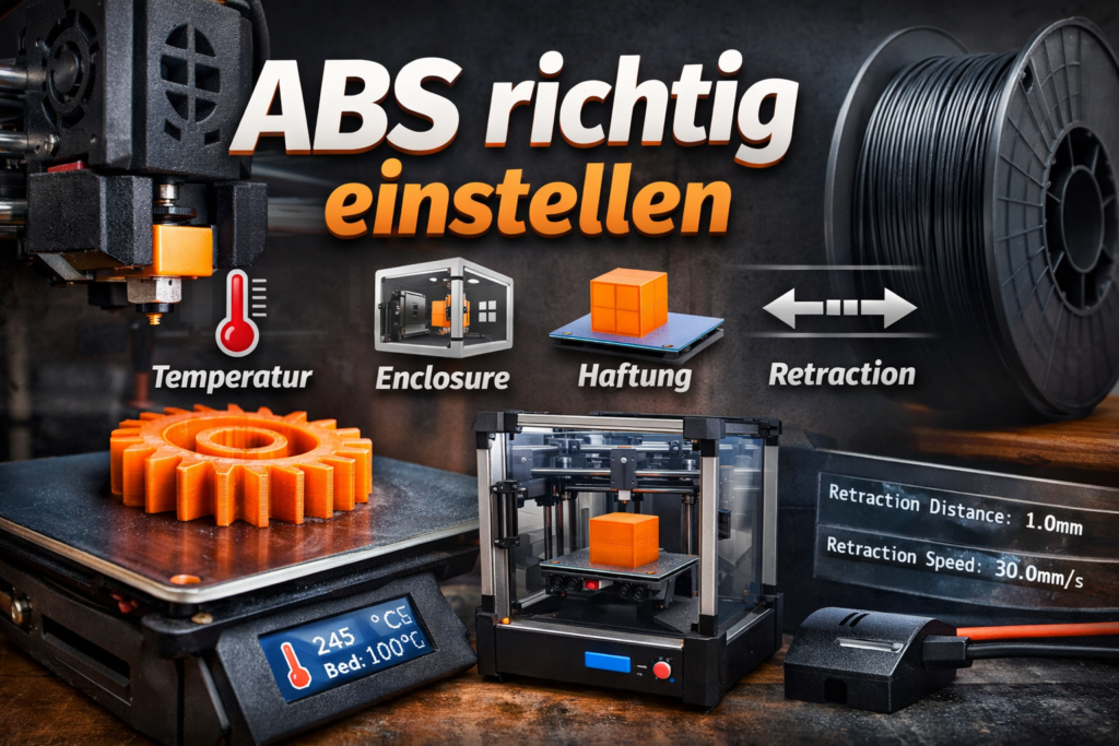 ABS richtig einstellen beim 3D-Druck mit Temperatur, Enclosure, Haftung und Retraction