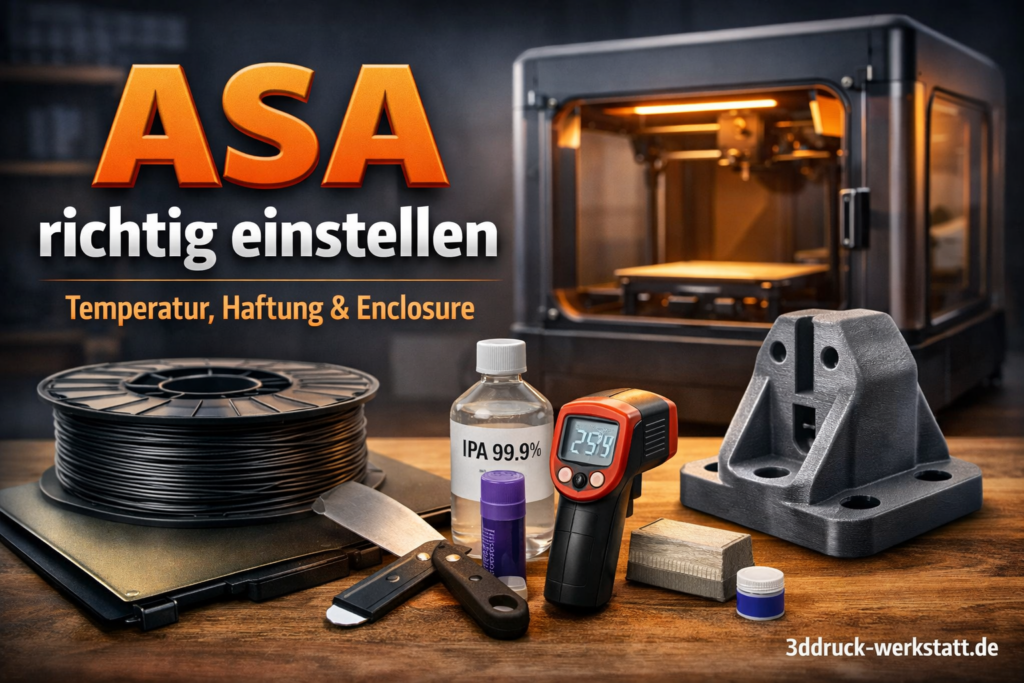 ASA richtig einstellen beim 3D-Druck mit Temperatur, Haftung und Enclosure für robuste Druckteile