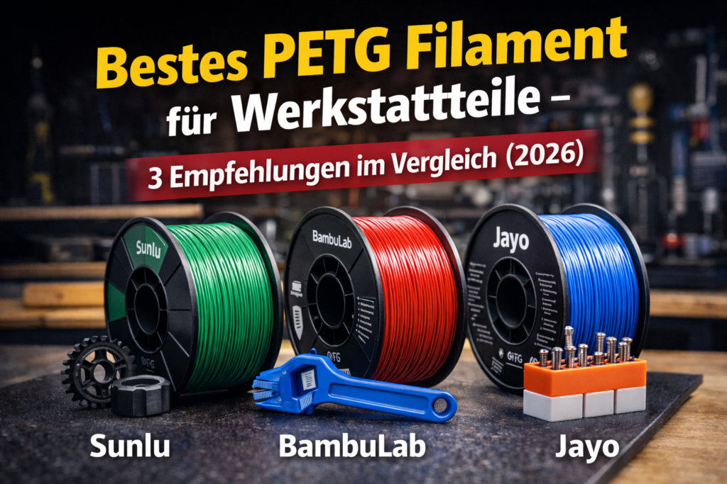 Bestes PETG Filament 2026 – Sunlu, BambuLab und Jayo für stabile Werkstattteile aus dem 3D-Drucker im Vergleich