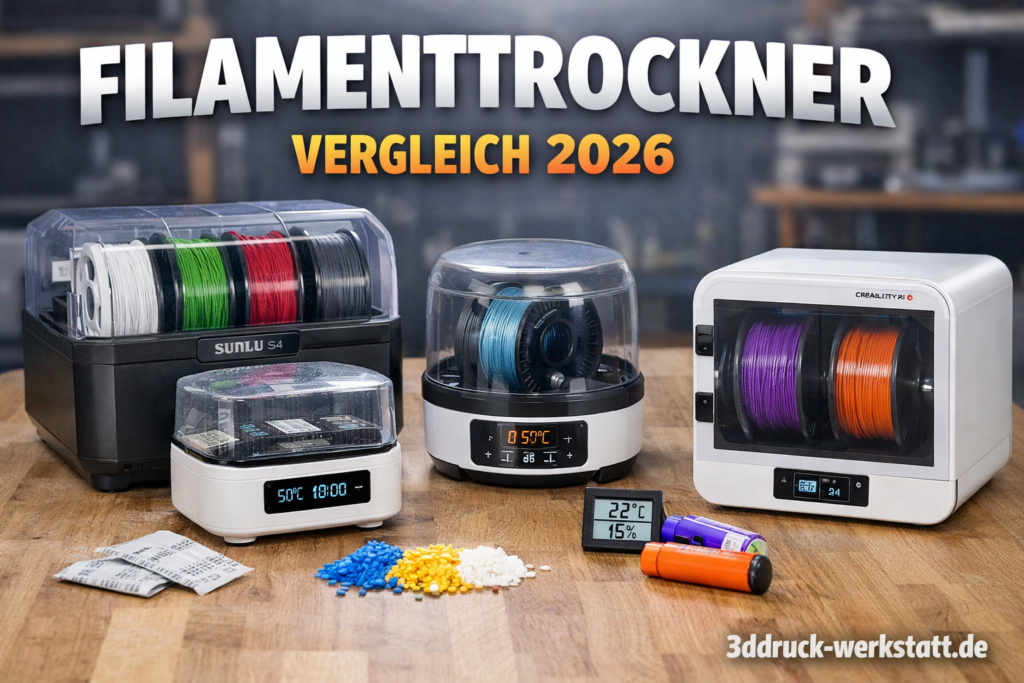 Filamenttrockner Vergleich 2026 mit mehreren Dryboxen und Filamenttrocknern für den 3D-Druck