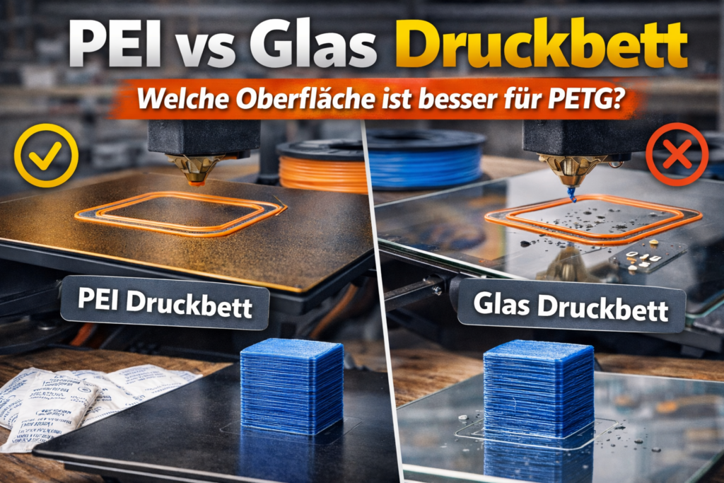 PEI vs Glas Druckbett Vergleich für PETG – welche Druckbett Oberfläche haftet besser beim 3D-Druck