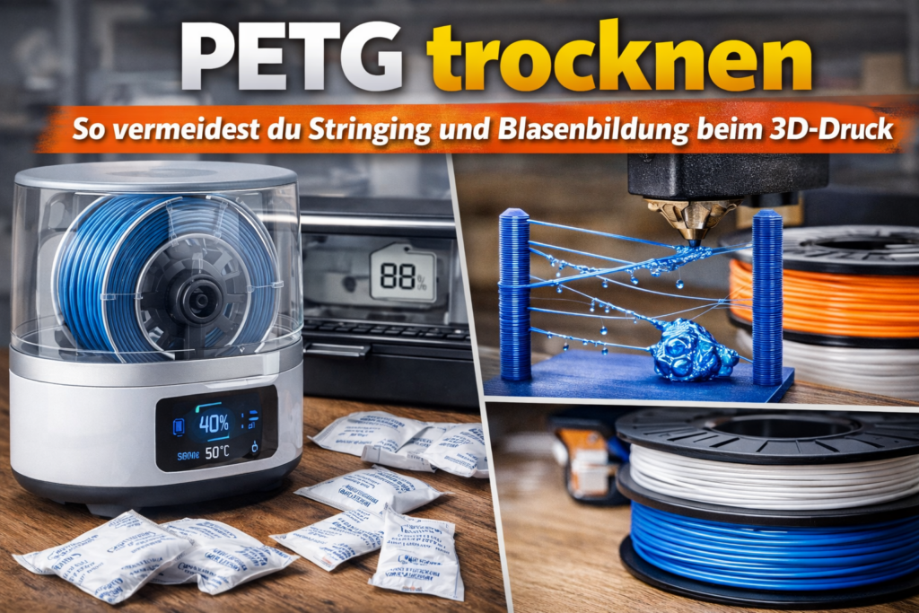 PETG trocknen im Filament Dryer – verhindert Stringing und Blasenbildung beim 3D-Druck