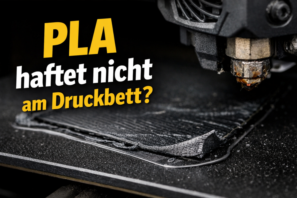 PLA haftet nicht am Druckbett – Beispiel für schlechte erste Schicht beim 3D-Druck