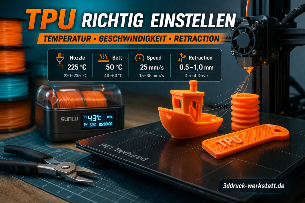 TPU richtig einstellen beim 3D-Druck mit Temperatur, Geschwindigkeit und Retraction