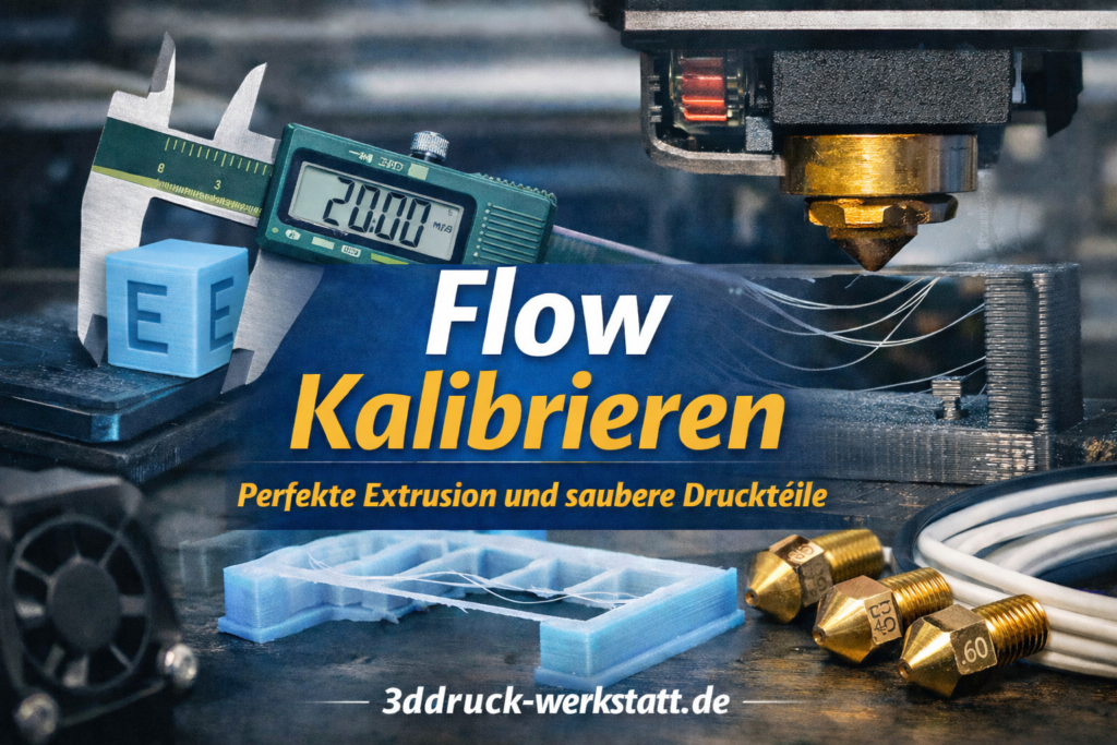 Featured Image zum Artikel Flow kalibrieren mit Schieblehre, 3D-Druckdüse und Kalibrierungsobjekt