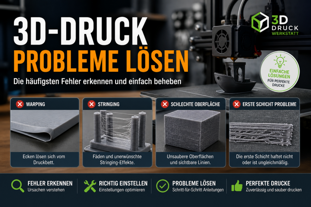 3D-Druck Probleme lösen – typische Fehler wie Warping, Stringing, schlechte Oberfläche und erste Schicht Probleme im Überblick