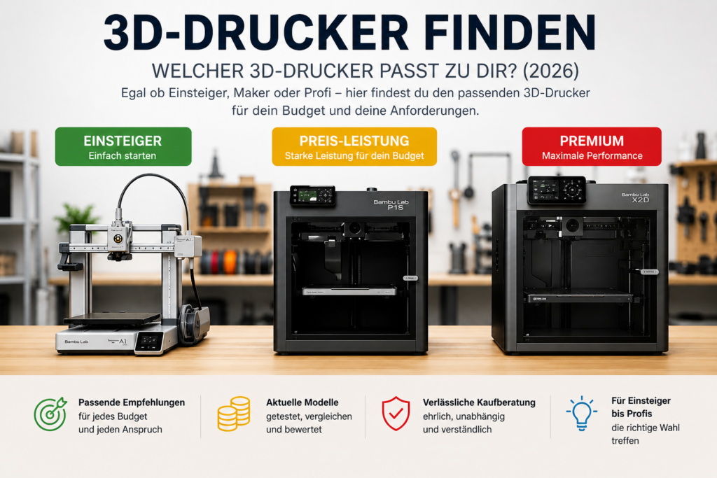 3D-Drucker finden – Vergleich von Einsteiger-, Preis-Leistungs- und Premium-Druckern 2026