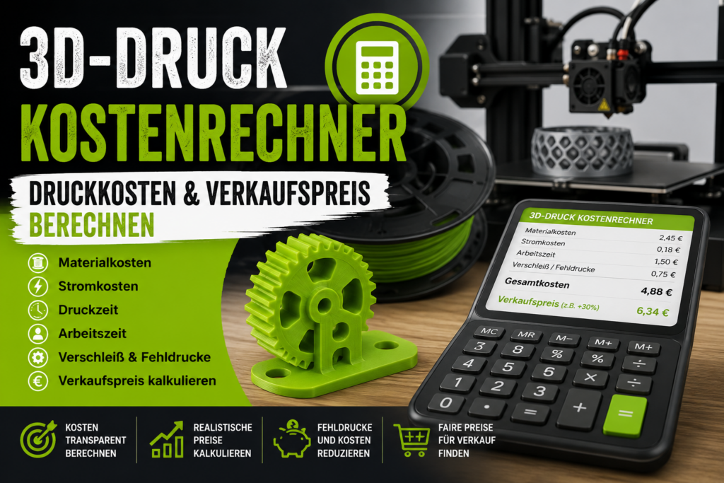 3D-Druck Kostenrechner zur Berechnung von Materialkosten, Stromkosten, Druckzeit und Verkaufspreis