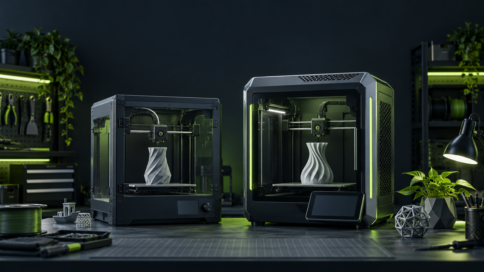 Symbolischer Vergleich zweier Generationen geschlossener FDM-3D-Drucker